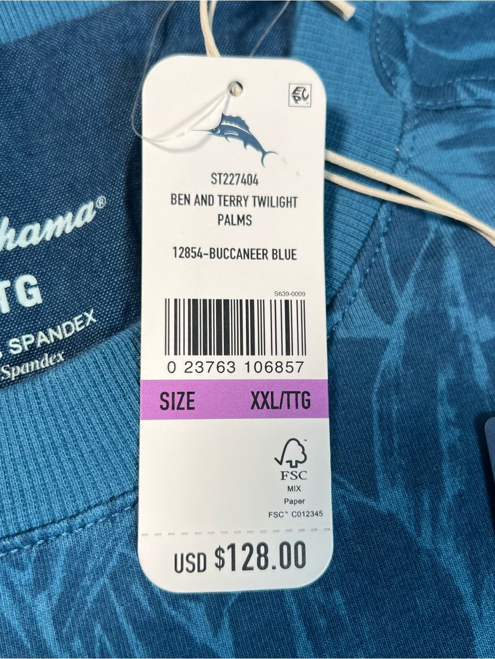 New Tommy Bahama Mens XXL Ben and Terry Twilight Palms Sweatshirt Buccaneer Blue - Picture 4 of 8